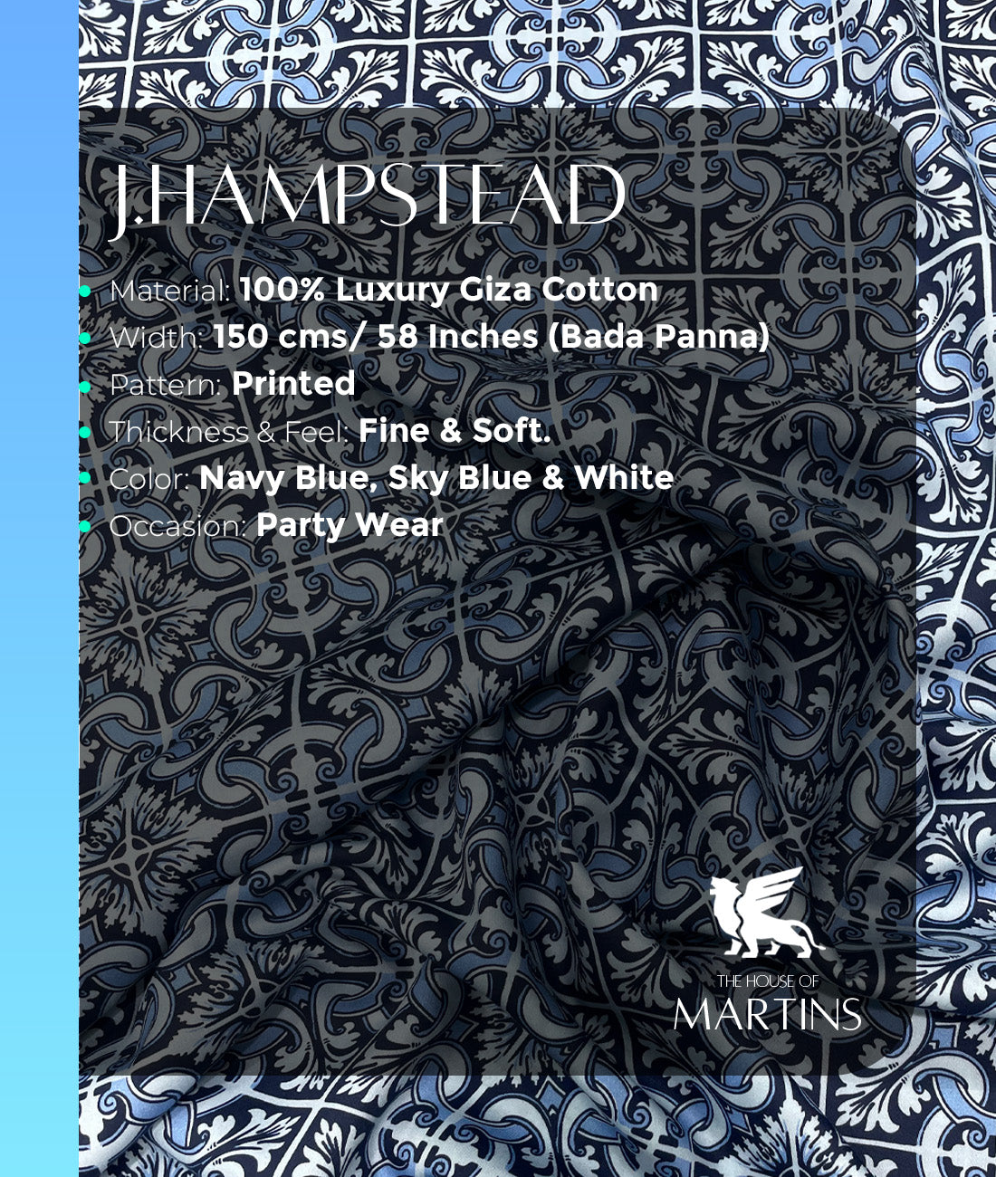 J.Hampstead Designer Printed Premiuim Giza Cotton Fabric for Men's Shirt