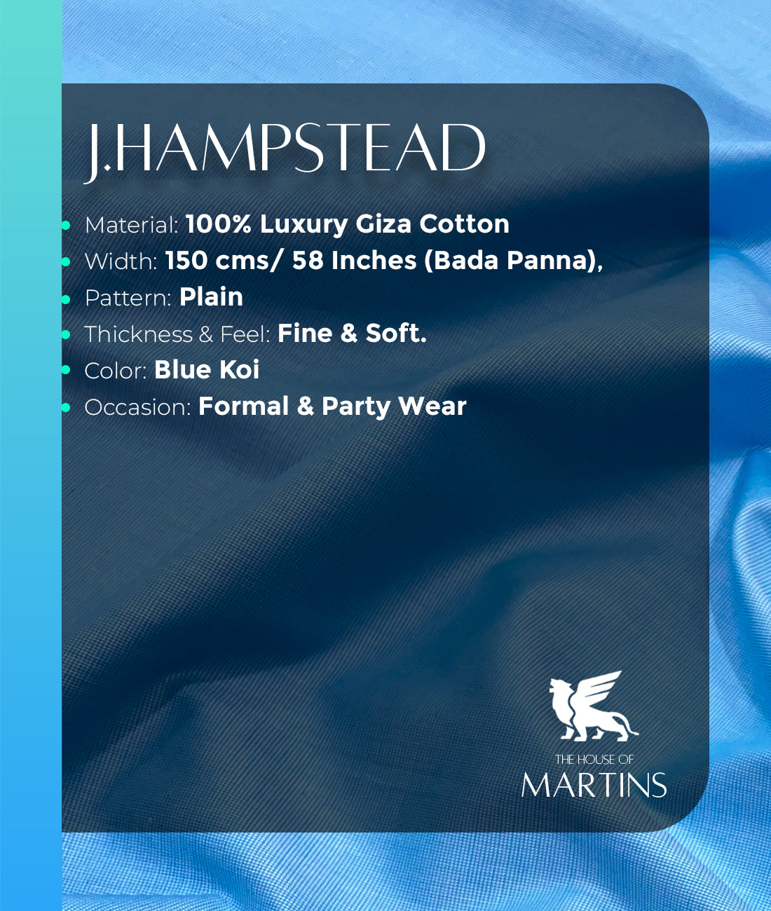 J.Hampstead Luxury Giza Cotton Fabric Blue Koi Colour