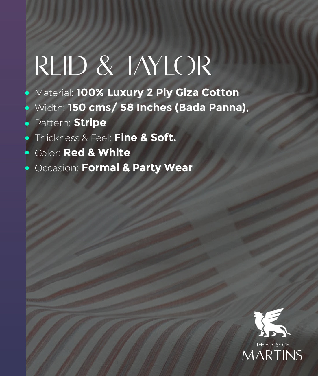 Reid & Taylor Luxury Cotton Designer Stripe Men's Cotton Fabric Unstitched