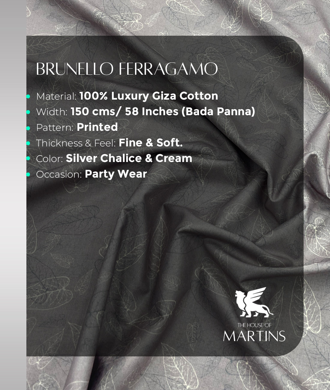 Brunello Ferragamo Leaves Print Premium Cotton Fabric for Shirt