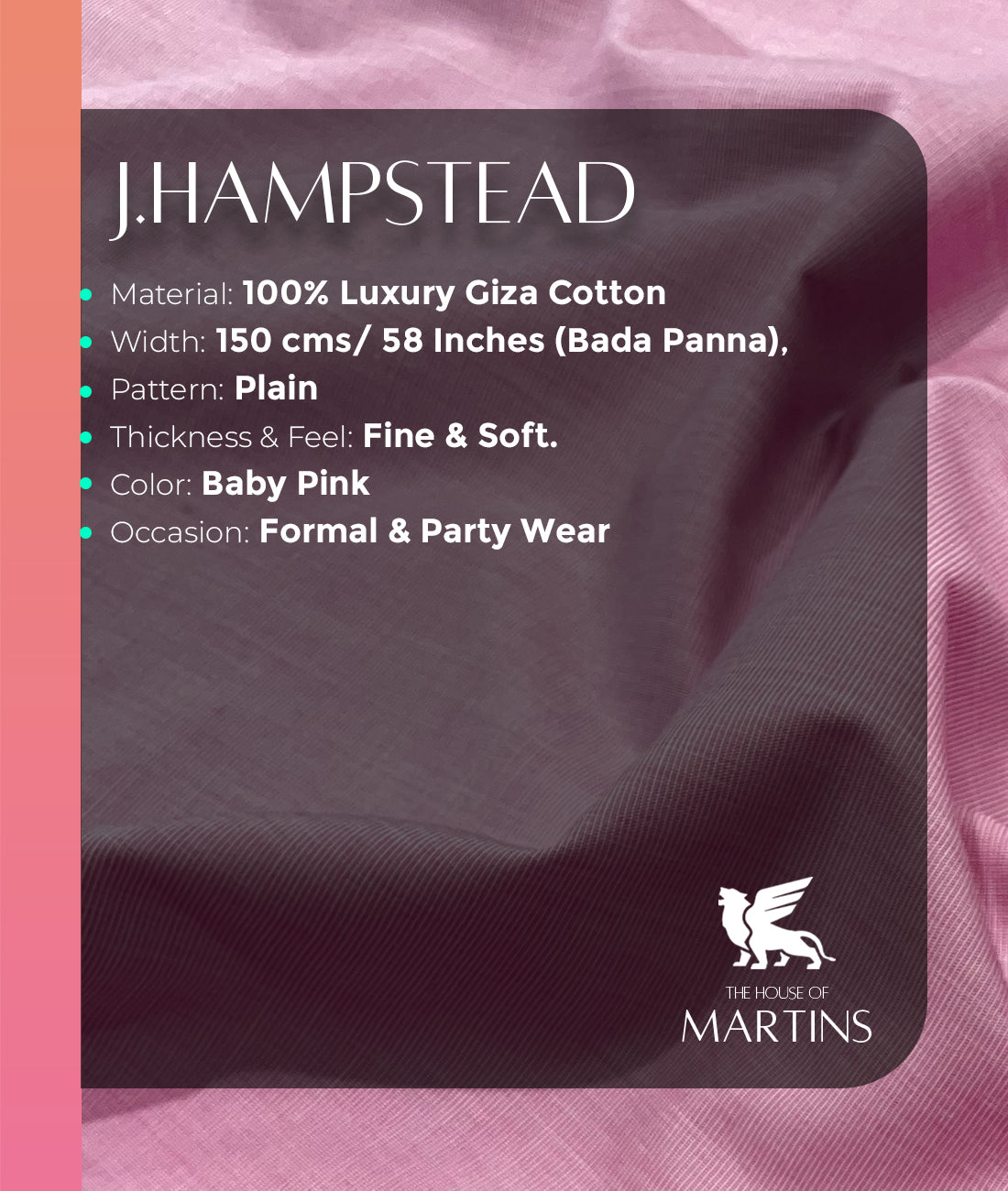J.Hampstead Luxury Giza Cotton Baby Pink Men's Fabric
