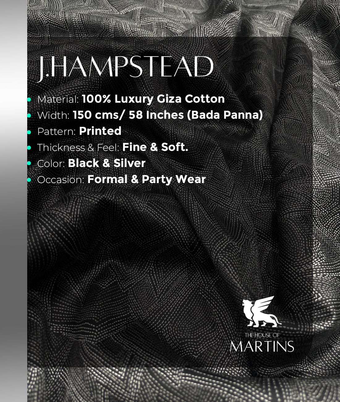 J.Hampstead Printed Luxury Giza Cotton Fabric for Men's Shirt