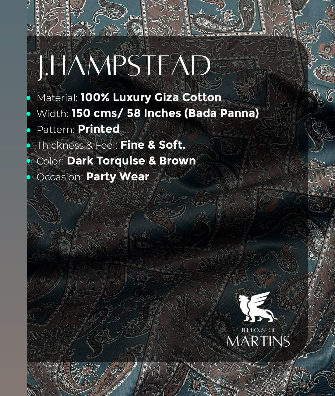 J.Hampstead Paisley Printed Luxury Giza Cotton Shirt Fabric