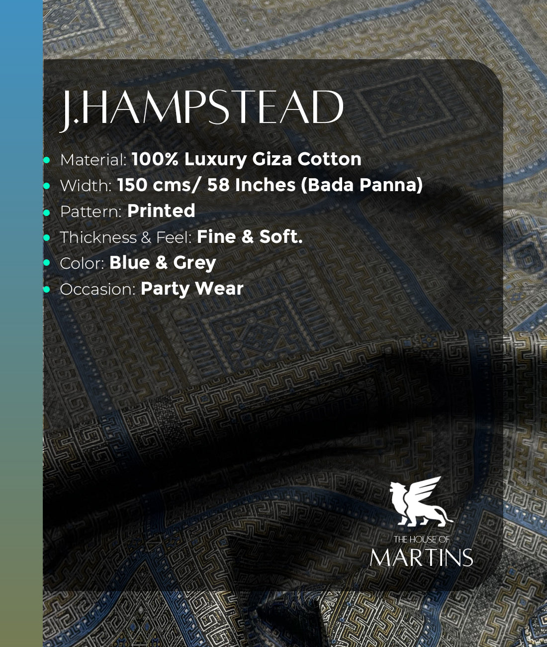 J.Hampstead Printed Luxury Giza Cotton 2 Ply Fabric for Shirt