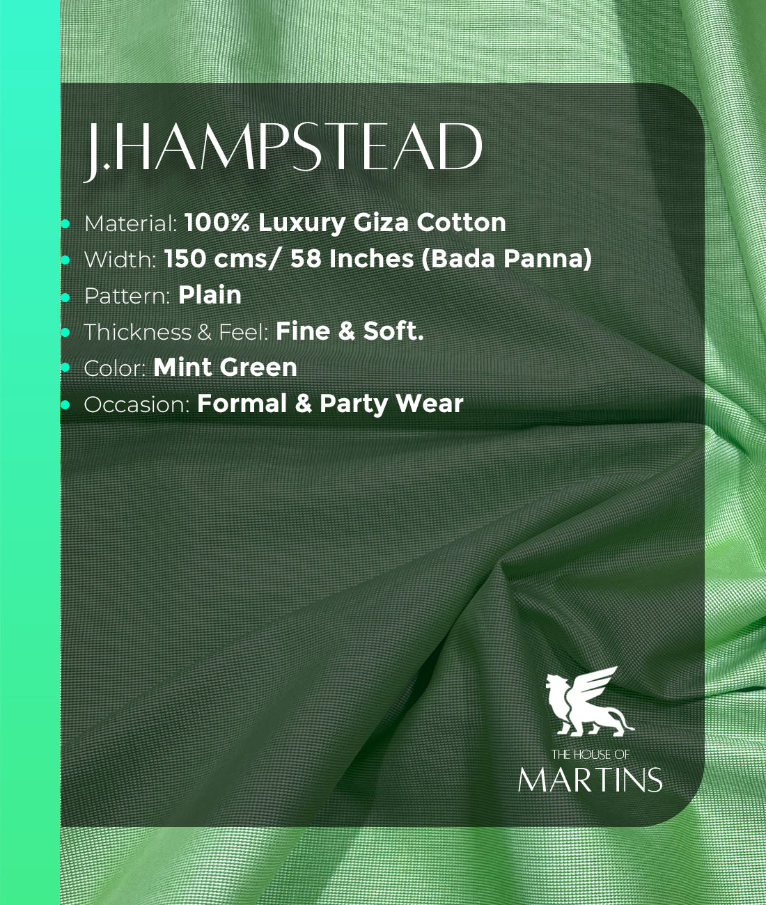 J.Hampstead Ultra Luxury 2 Ply Giza Cotton Men's Unstitched Fabric