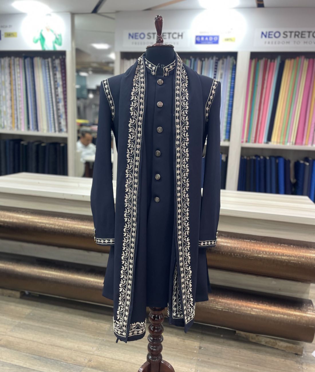 Heavy Traditional Hand Embroidered Sherwani with Shawl