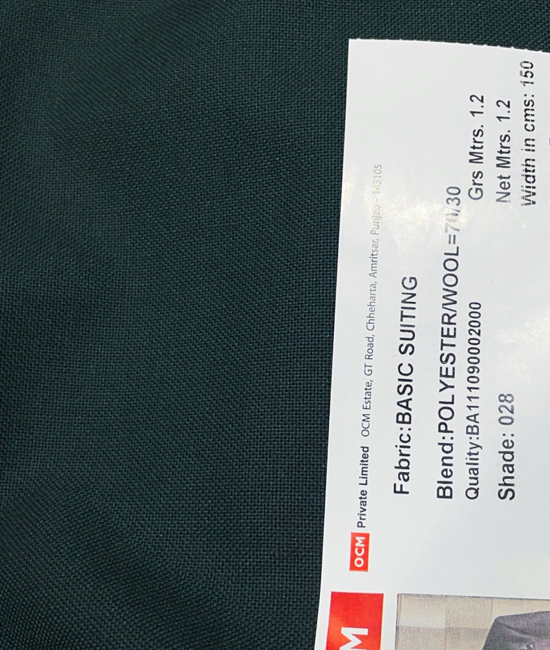 Ocm Dark Green Wool Blend Suiting Fabric