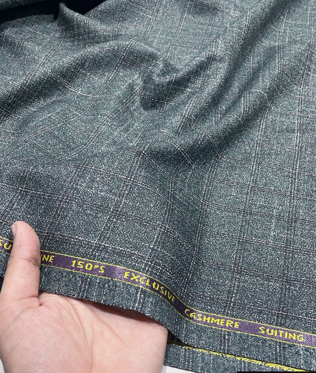 Spaadaa 150s Green Cashmere Wool Blend Checks Fabric