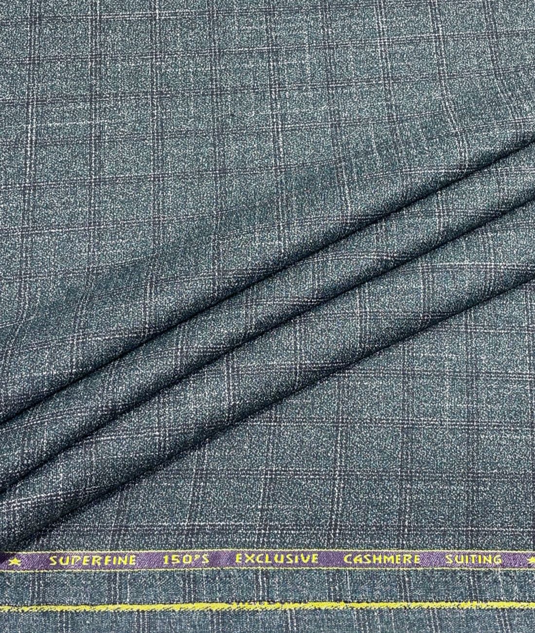 Spaadaa 150s Green Cashmere Wool Blend Checks Fabric