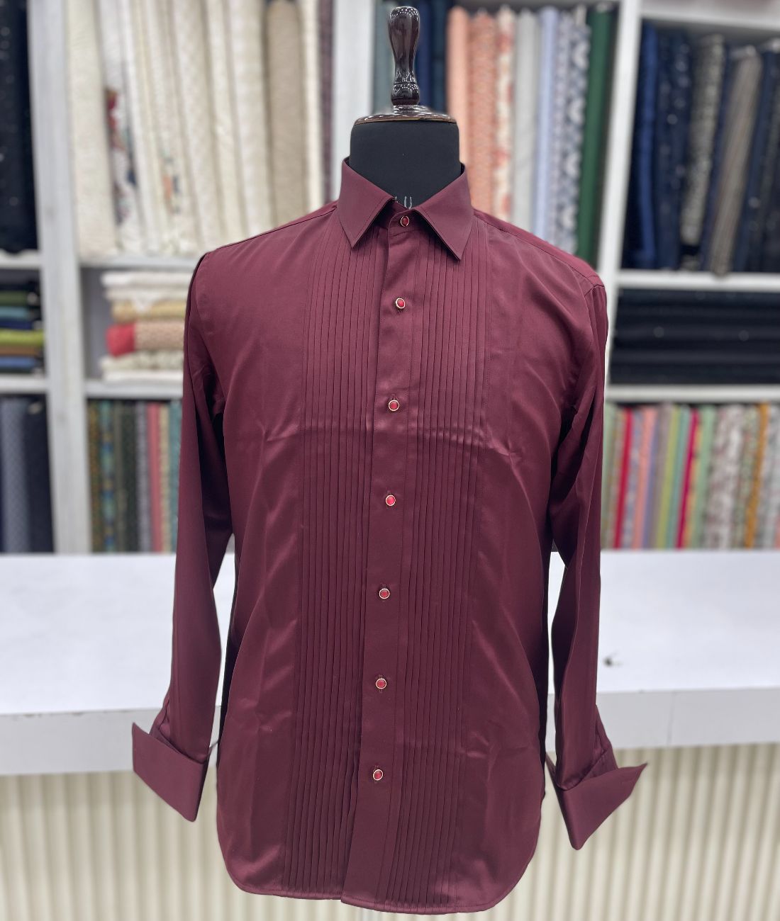 Wine Luxury Satin Tuxedo Shirt for Party or Event