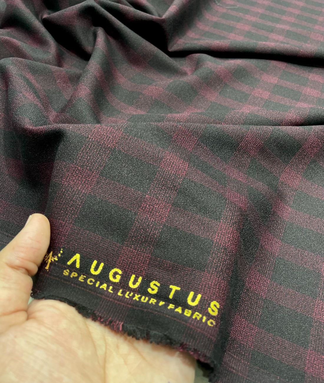 Augustus Wine & Black Stretchable Suiting Fabric for Suit & Blazer