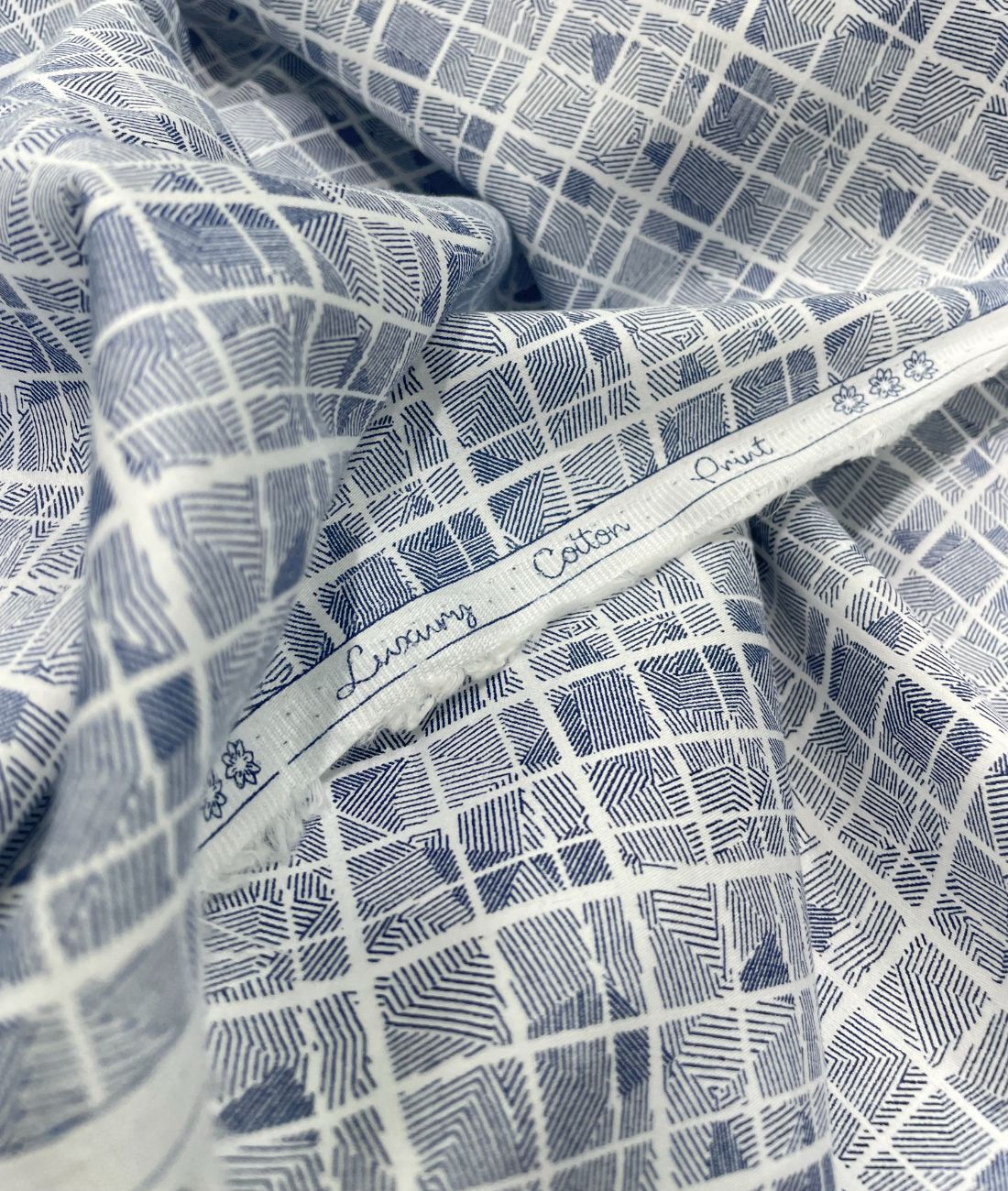 White Abstract Printed Luxury Giza Cotton Fabric for Men's Shirt