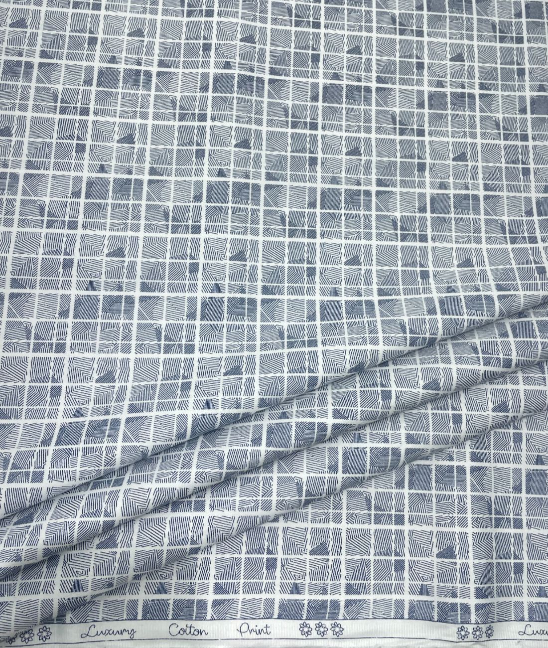 White Abstract Printed Luxury Giza Cotton Fabric for Men's Shirt