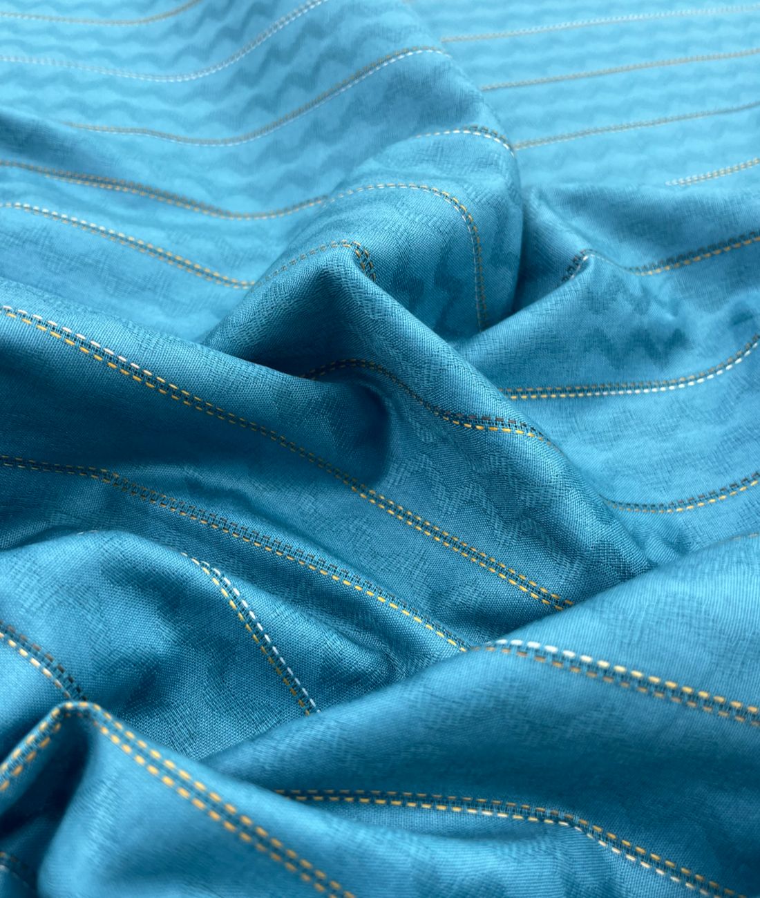 Turquoise Jacquard Giza Cotton Fabric for Shirt & Kurta