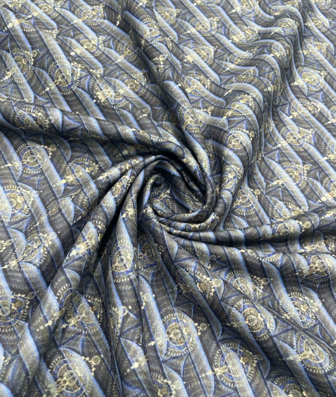 Blue & Gold Elegance Printed Anti Wrinke Cotton Fabric for Men's Shirts & Kurta