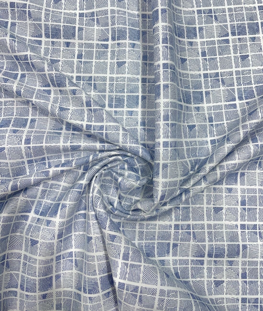 White Abstract Printed Luxury Giza Cotton Fabric for Men's Shirt