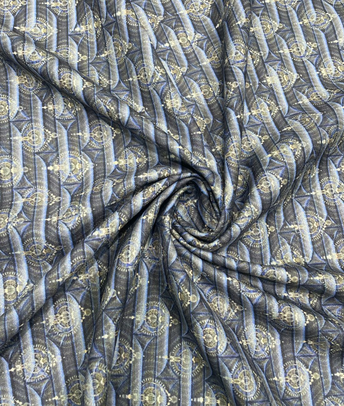 Blue & Gold Elegance Printed Anti Wrinke Cotton Fabric for Men's Shirts & Kurta