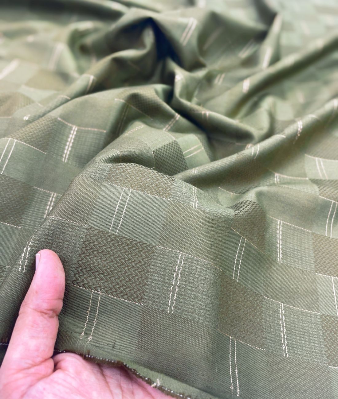 Olive Green Jacquard Giza Cotton Fabric for Shirt & Kurta