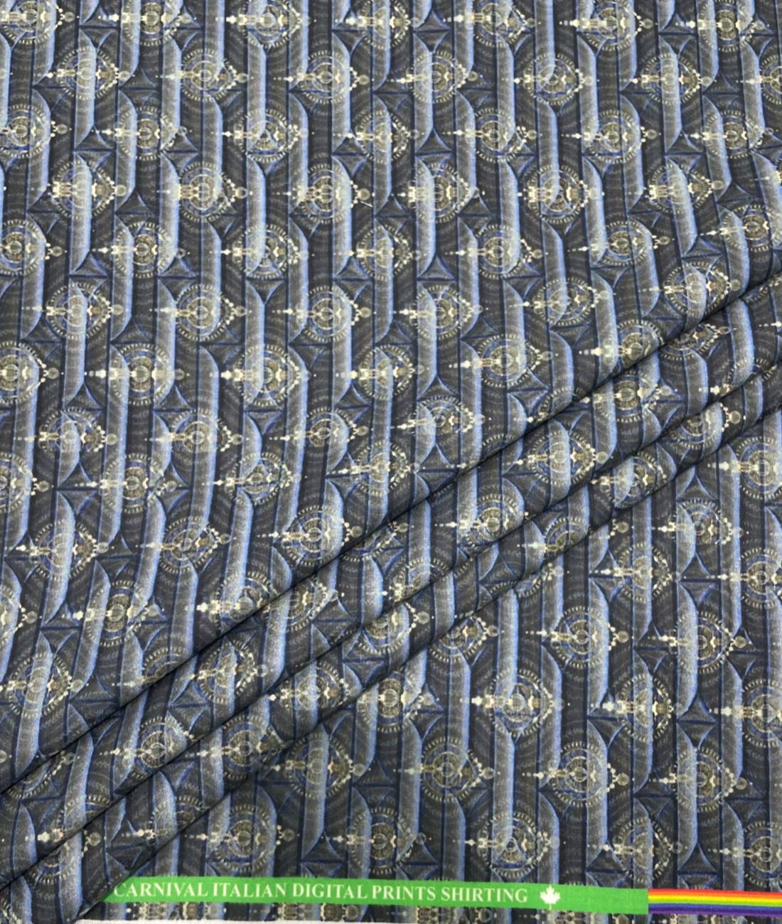 Blue & Gold Elegance Printed Anti Wrinke Cotton Fabric for Men's Shirts & Kurta