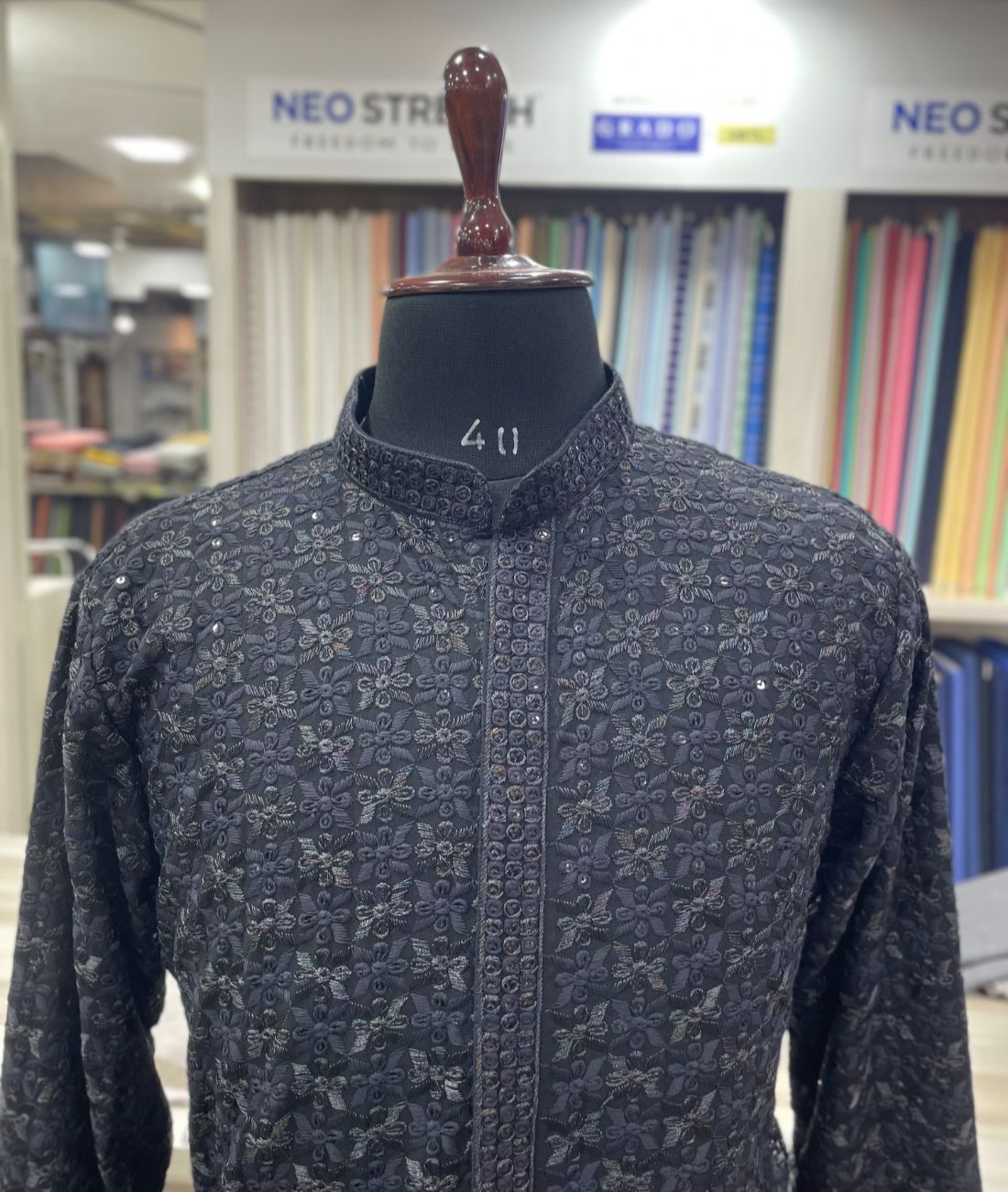 Front Open Bollywood Style Black Embroidered Kurta