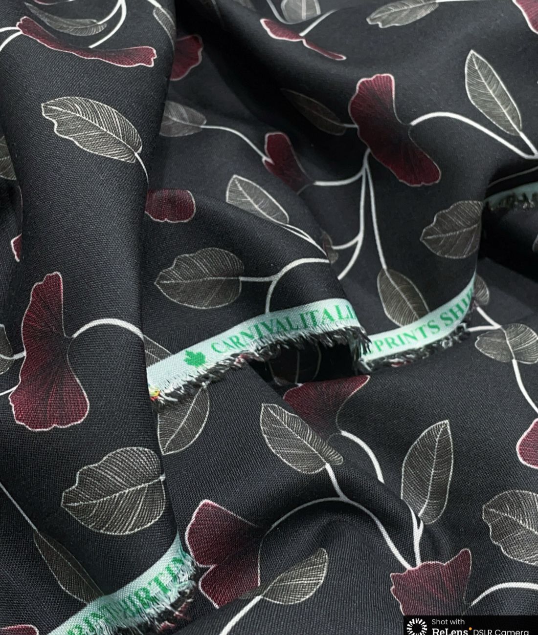 Noir Petal Printed Anti Wrinke Cotton Fabric for Men's Shirts & Kurta