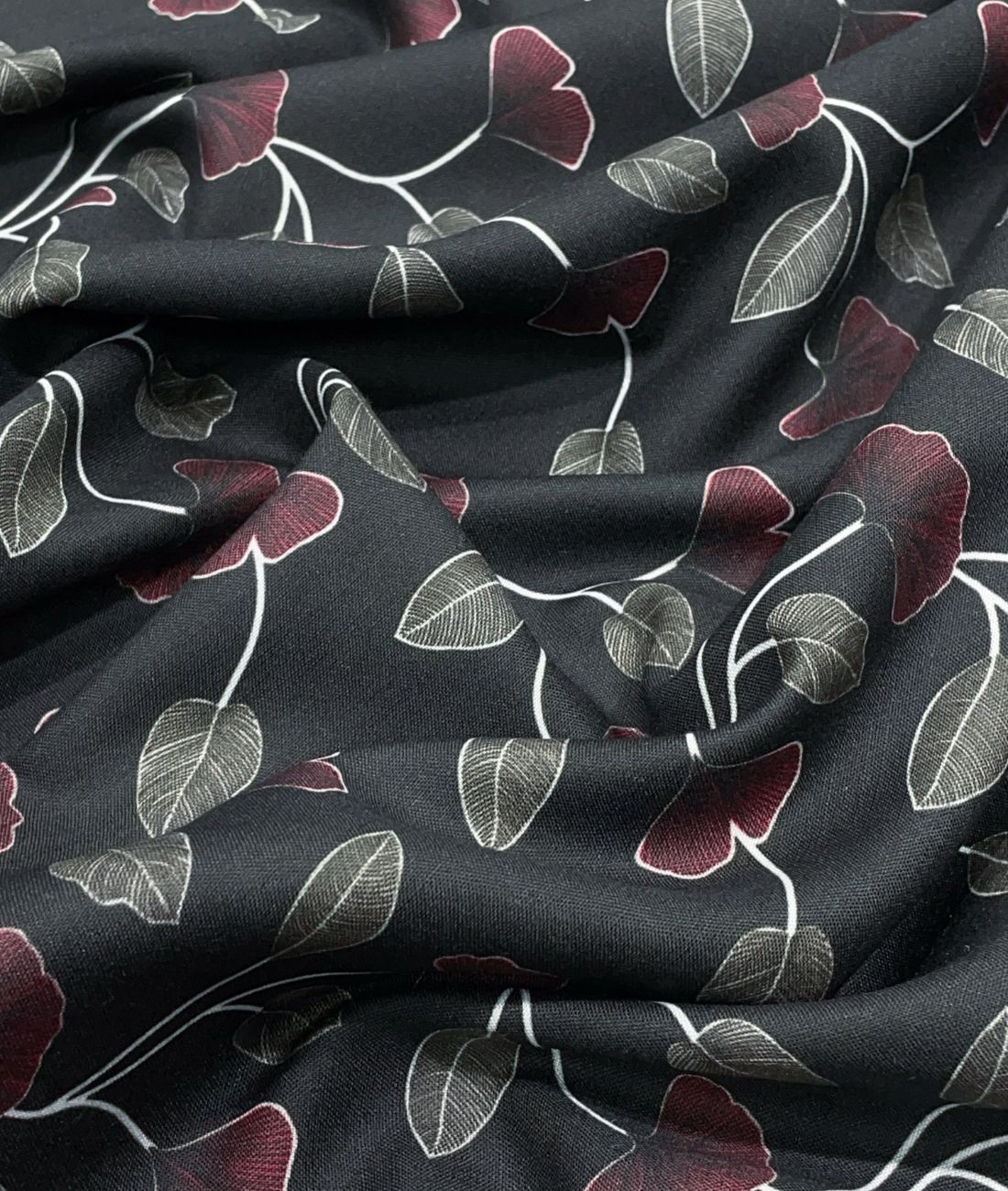 Noir Petal Printed Anti Wrinke Cotton Fabric for Men's Shirts & Kurta