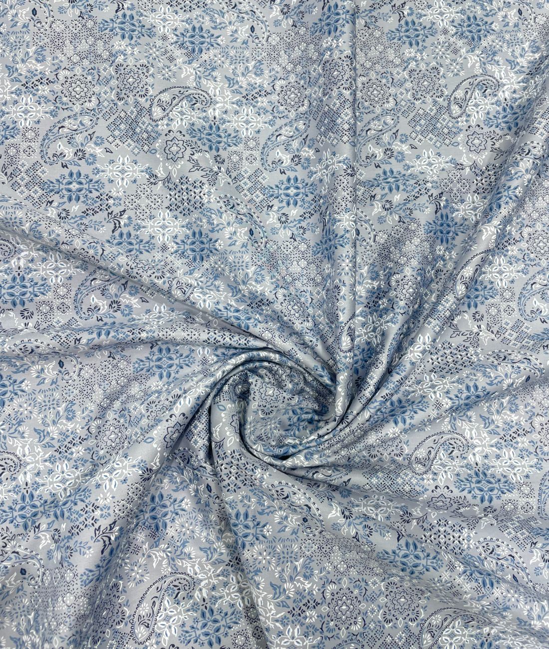 Blue Paisley Printed Luxury Giza Cotton Fabric for Men's Shirt