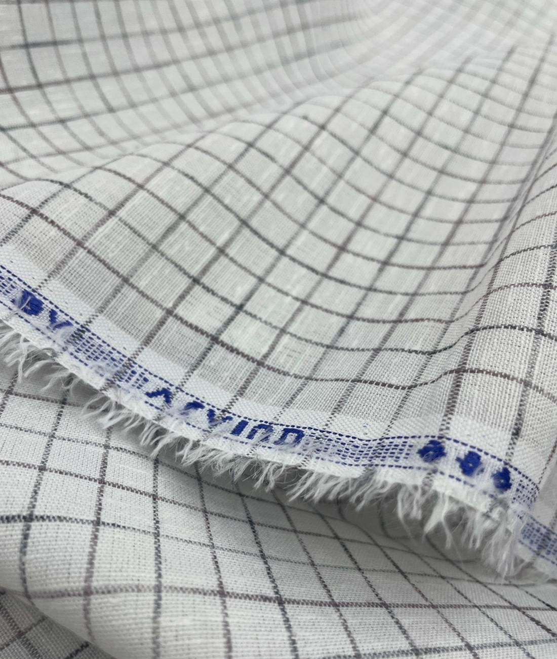 Arvind White & Brown Small Checks Linen Fabric for Shirt & Kurta