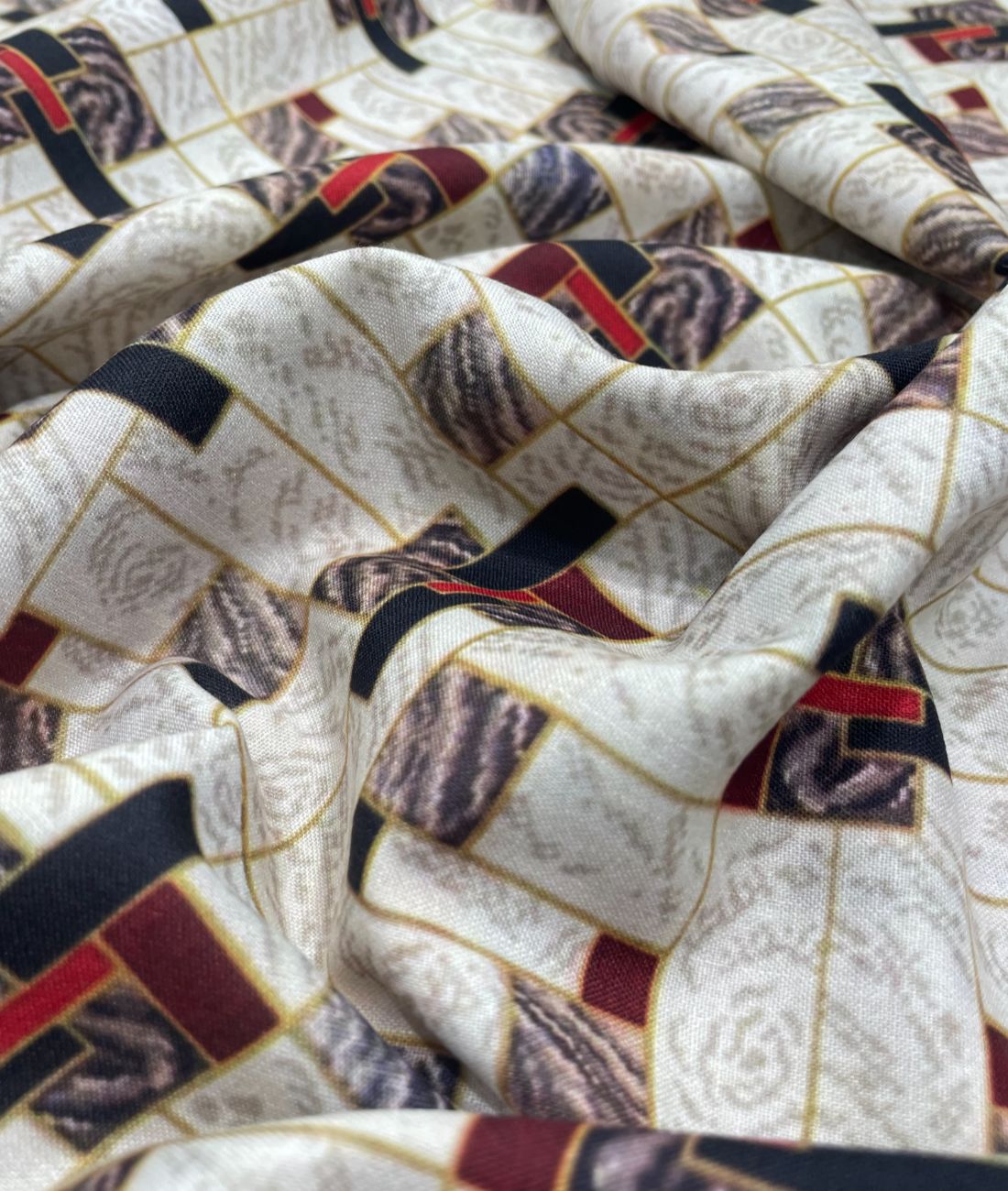 Regal Red & White Printed Anti Wrinke Cotton Fabric for Men's Shirts & Kurta