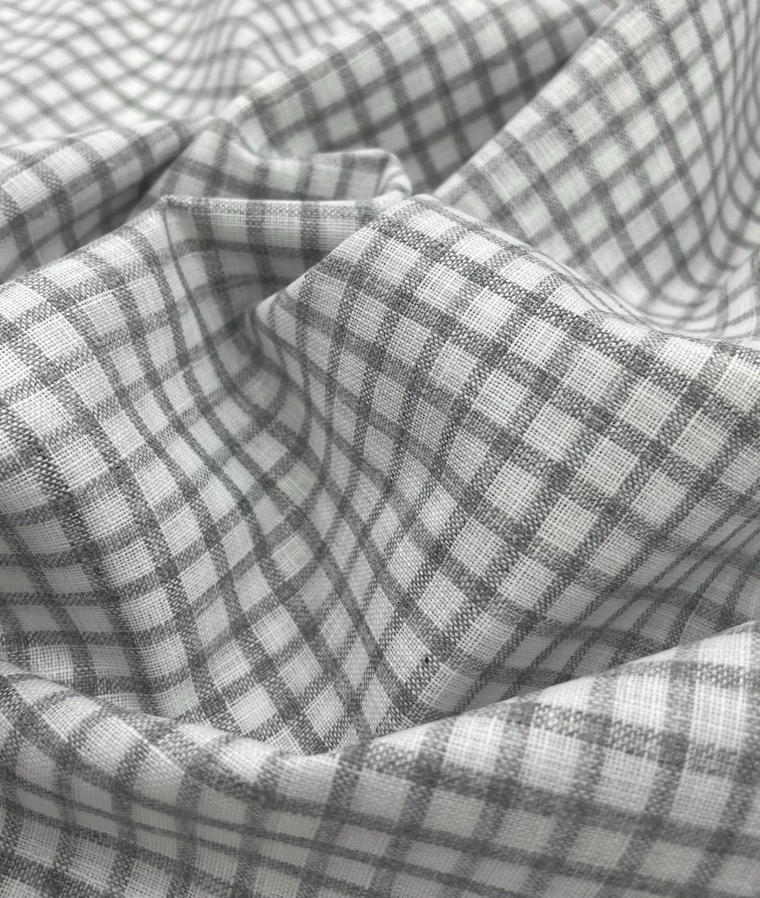 White & Grey Small Checks Linen Fabric for Shirt & Kurta
