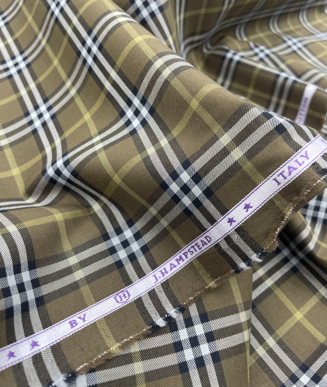 J.Hampstead Checks Luxury Giza Cotton Fabric for Mens's Shirt