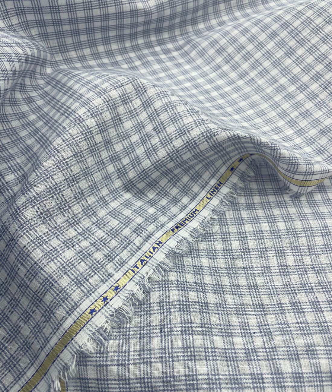 Blue & White Small Checks Linen Fabric for Shirt & Kurta