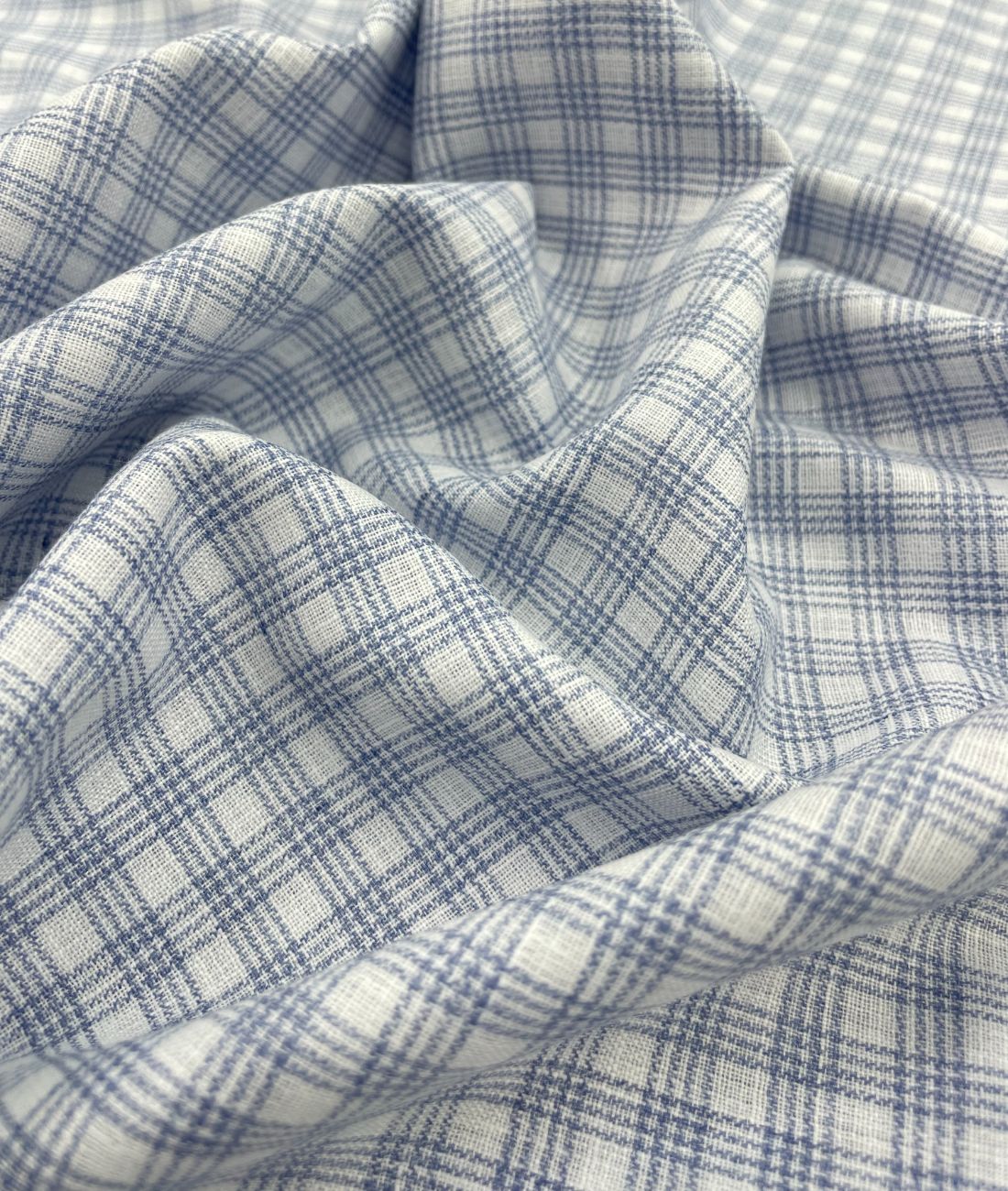 Blue & White Small Checks Linen Fabric for Shirt & Kurta