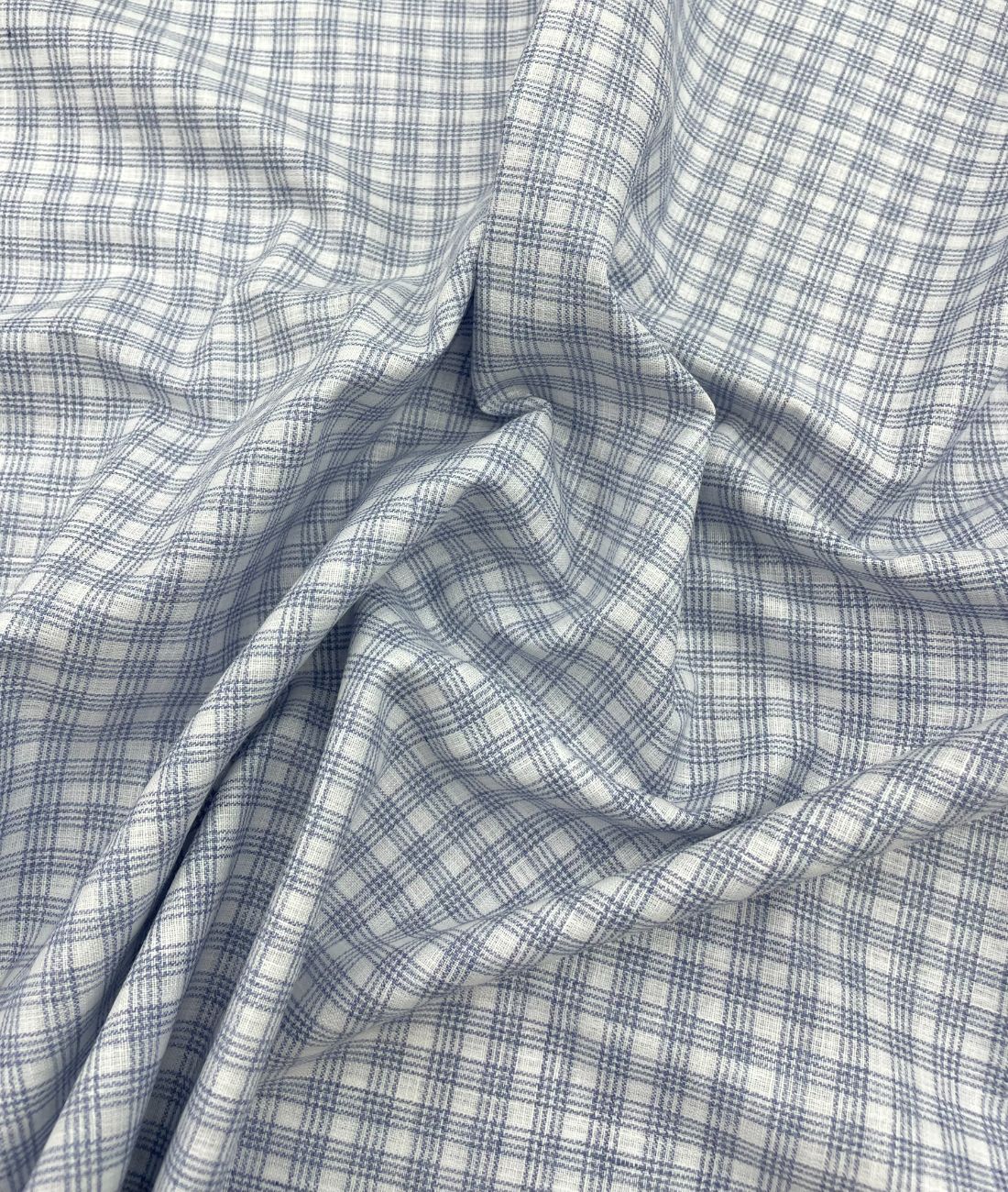 Blue & White Small Checks Linen Fabric for Shirt & Kurta