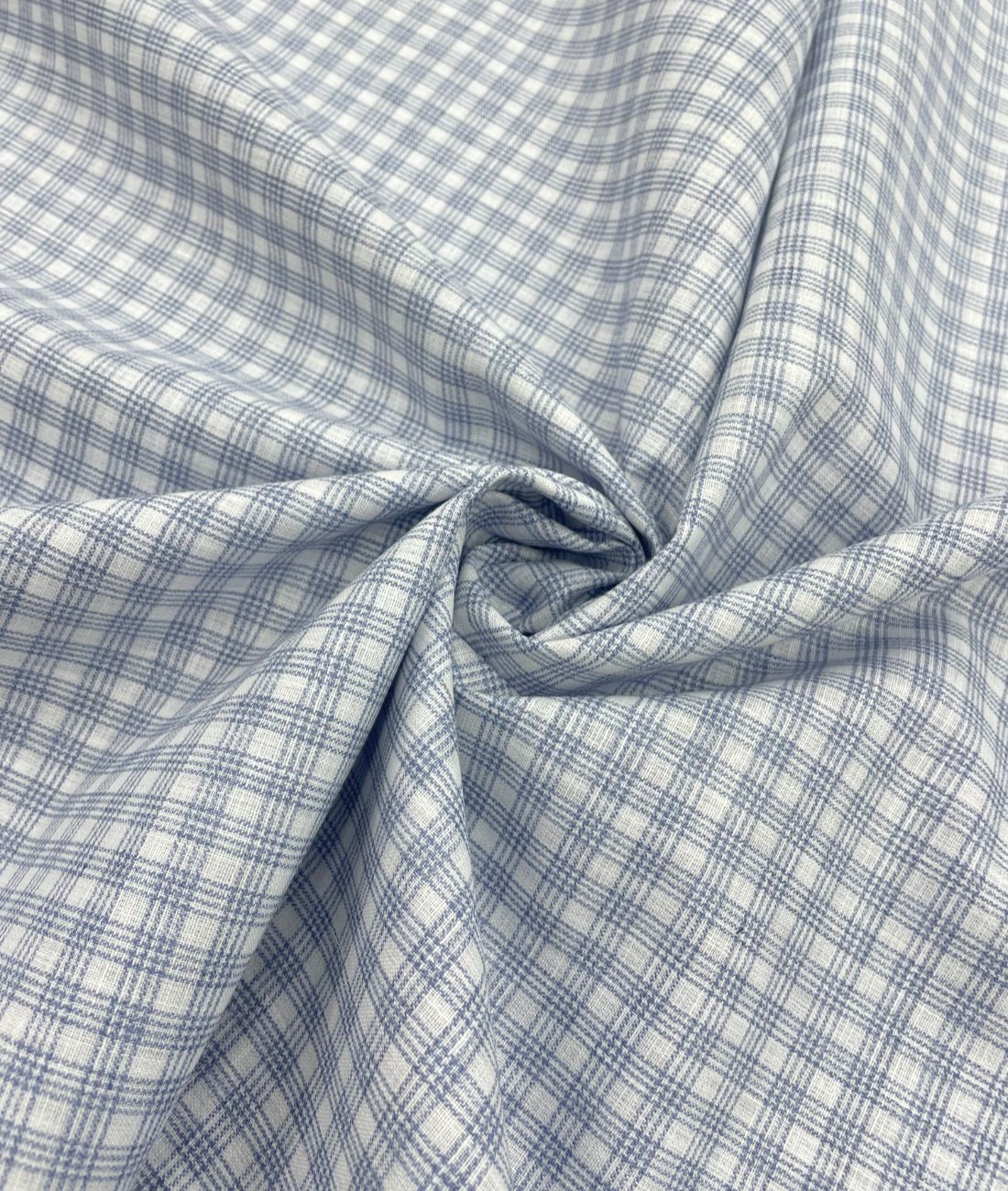 Blue & White Small Checks Linen Fabric for Shirt & Kurta