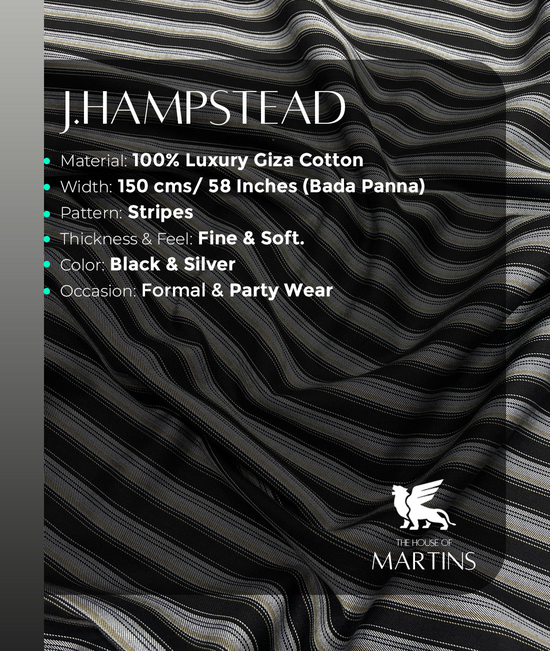 J.Hampstead Stripe Luxury 2 Ply Cotton Fabric for Premium Men's Shirt