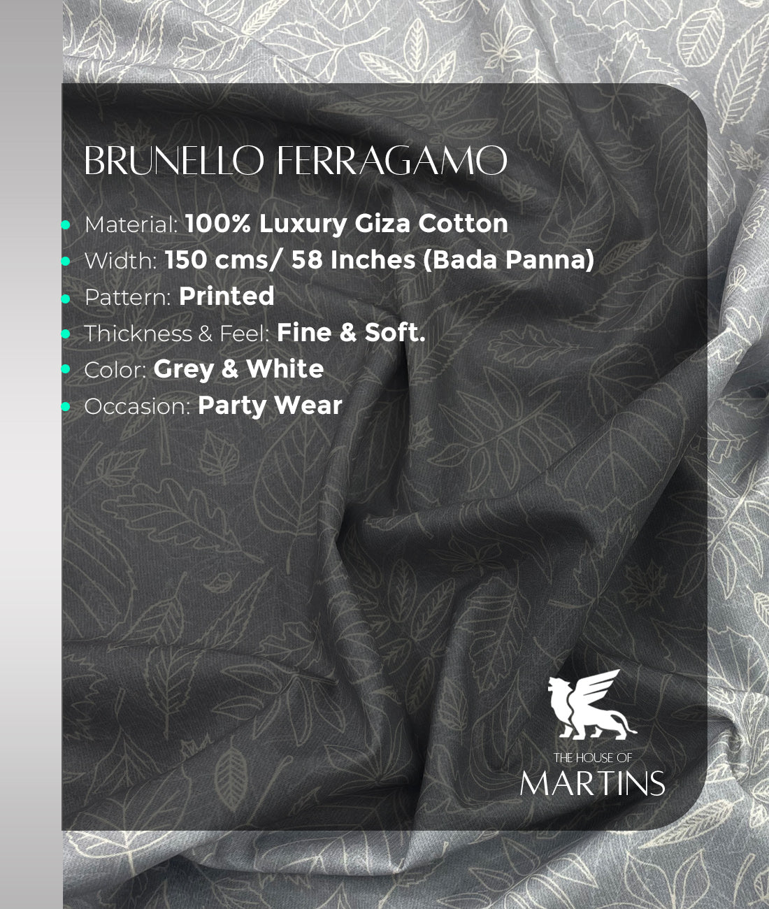 Brunello Ferragamo Leaves Print Giza Cotton Fabric for Men's Shirt