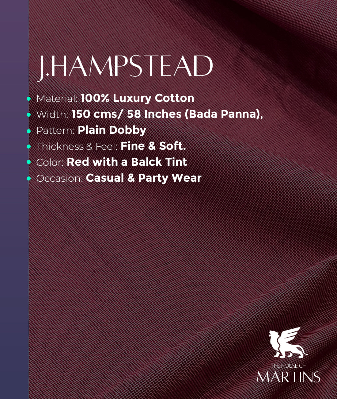 J.Hampstead Men's Plain Dobby Cotton Fabric Unstitched