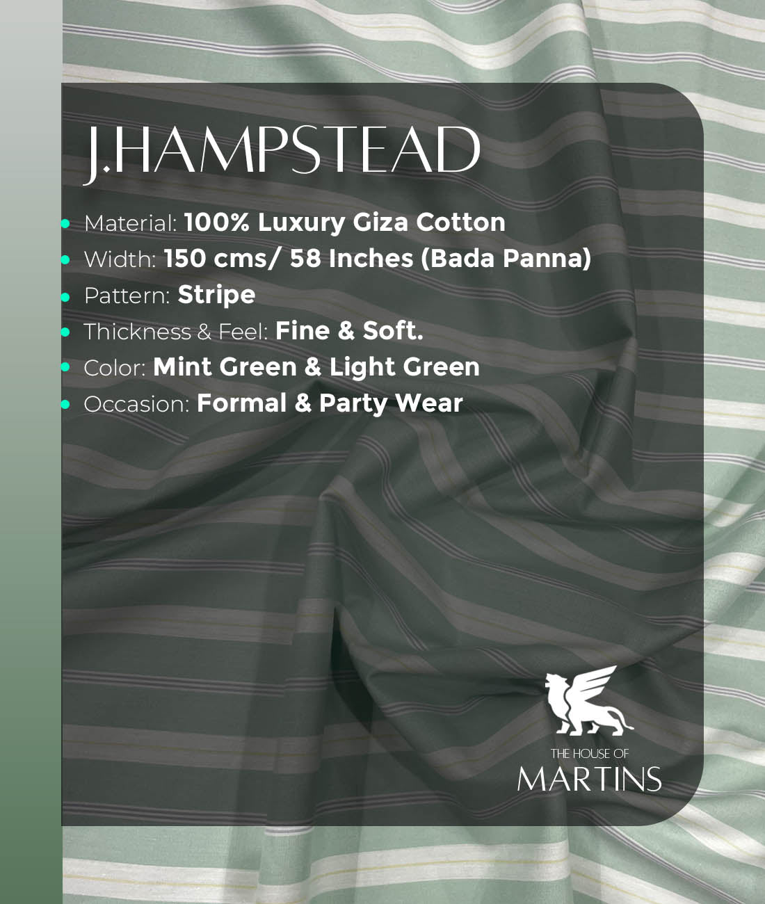 J.Hampstead Stripe Luxury Giza Cotton Fabric for Men's Shirt