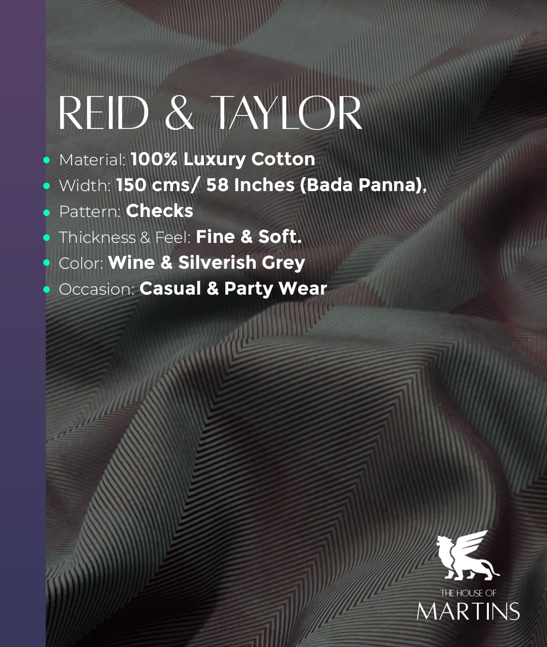 Reid & Taylor Luxury 2 Ply Giza Cotton Men's Unstitched Checks Fabric
