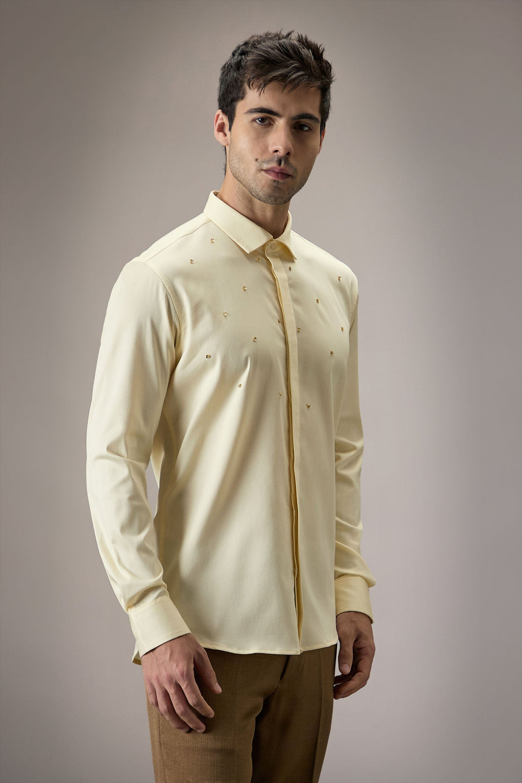 Heart Allover - Hand Embroidered Designer Shirt -  Ivory
