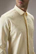 Heart Allover - Hand Embroidered Designer Shirt -  Ivory