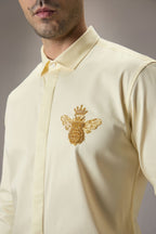 Queen Bee - Hand Embroidered Designer Shirt - IVORY