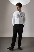Flora And Fauna (Tiger)- Hand Embroidered Designer Shirt - White