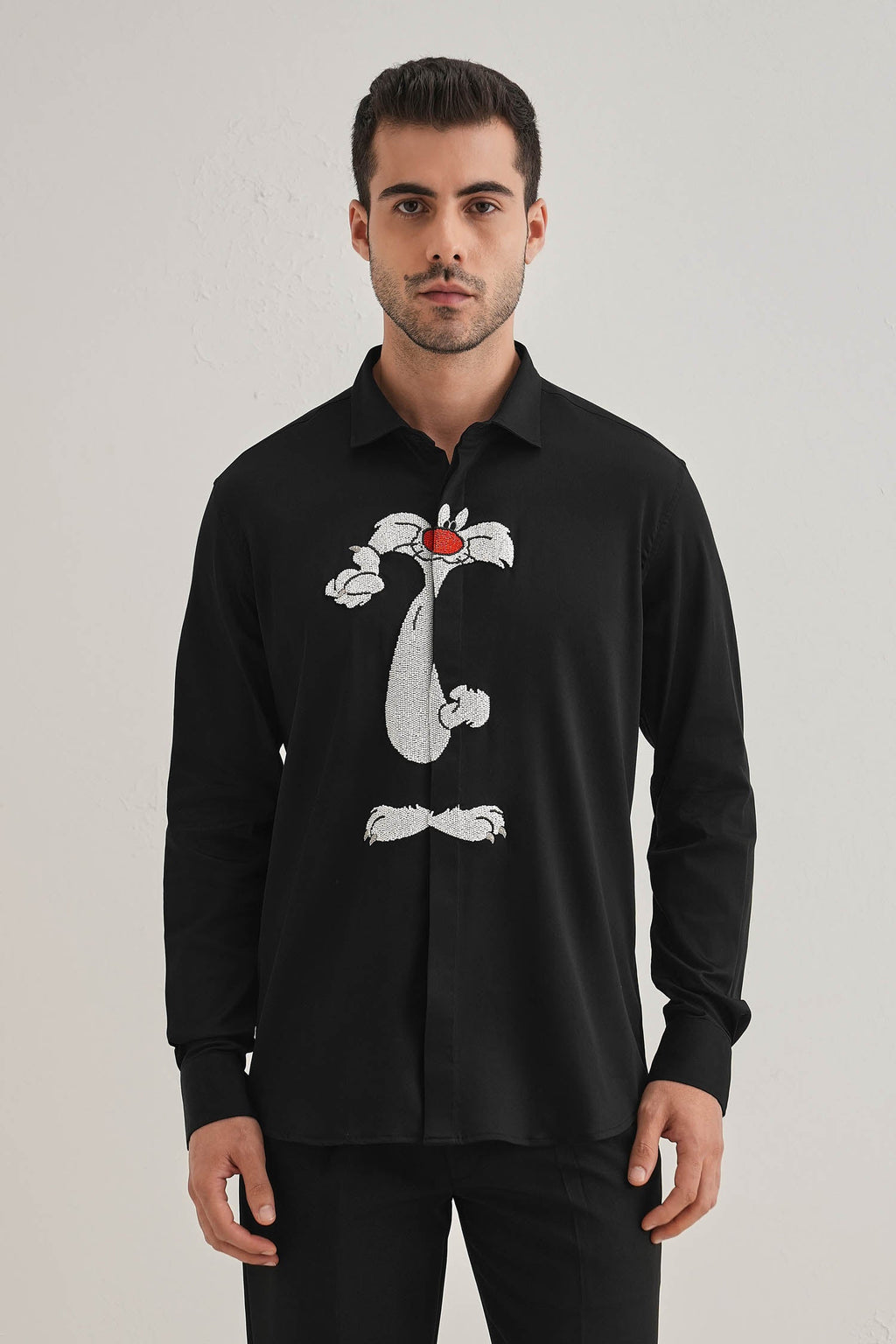 Sylvester Hand Embroidered Designer Shirt - Black