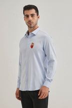 Biological Heart- Hand Embroidered Designer Shirt - Powder Blue