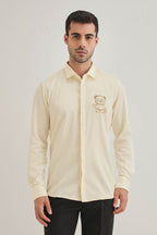 Bear-y-rich - Hand Embroidered Designer Shirt - Ivory