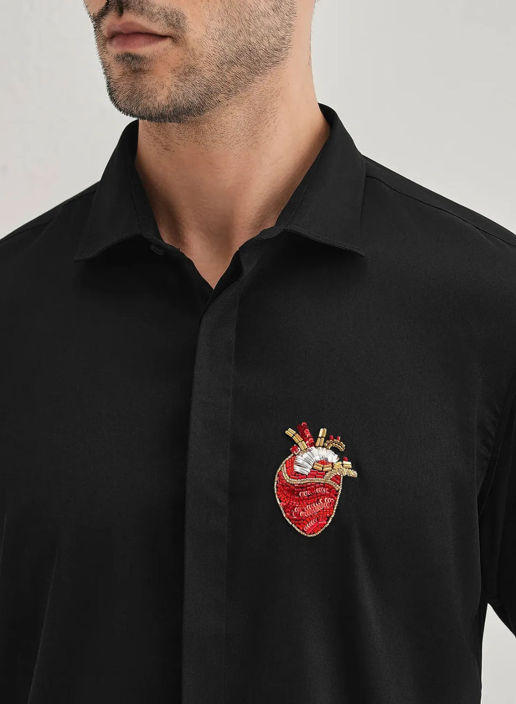 Heart Hand Embroidered Club Wear Shirt