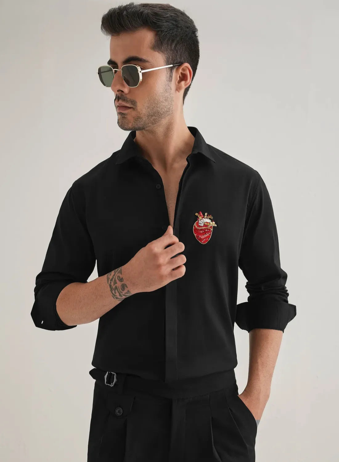 Heart Hand Embroidered Club Wear Shirt