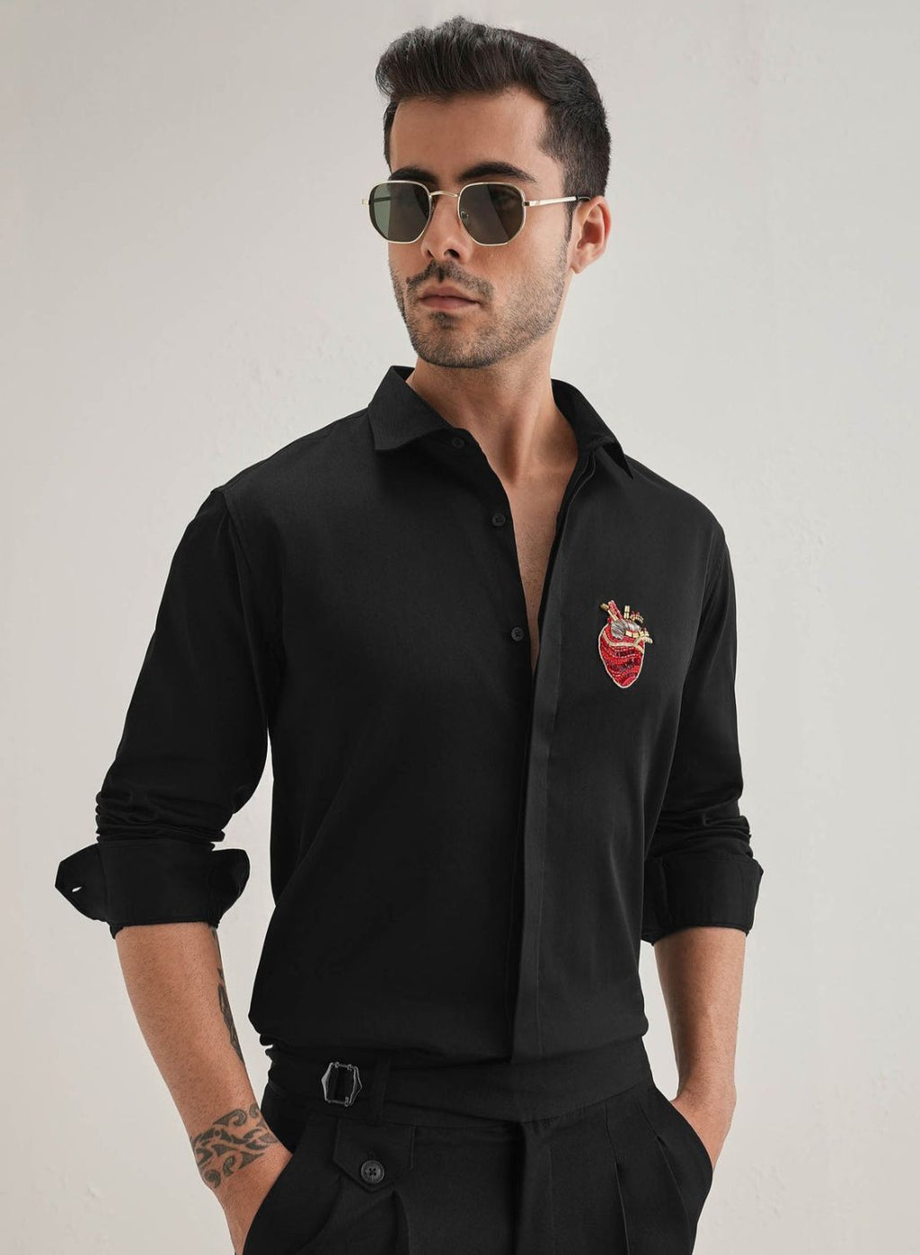 Heart Hand Embroidered Club Wear Shirt